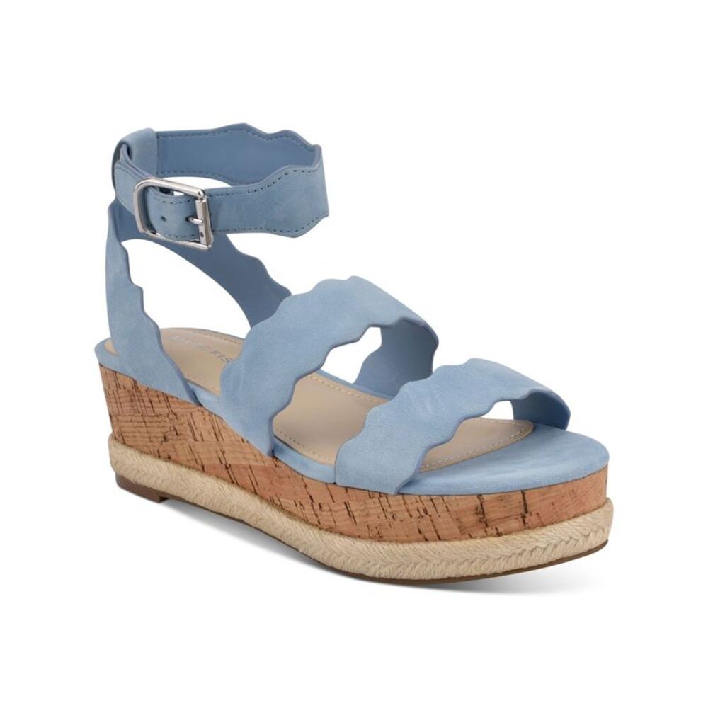 MARC FISHER Womens Blue 1.5" Platform Fayme Wedge Leather Slingback Sandal 10 M